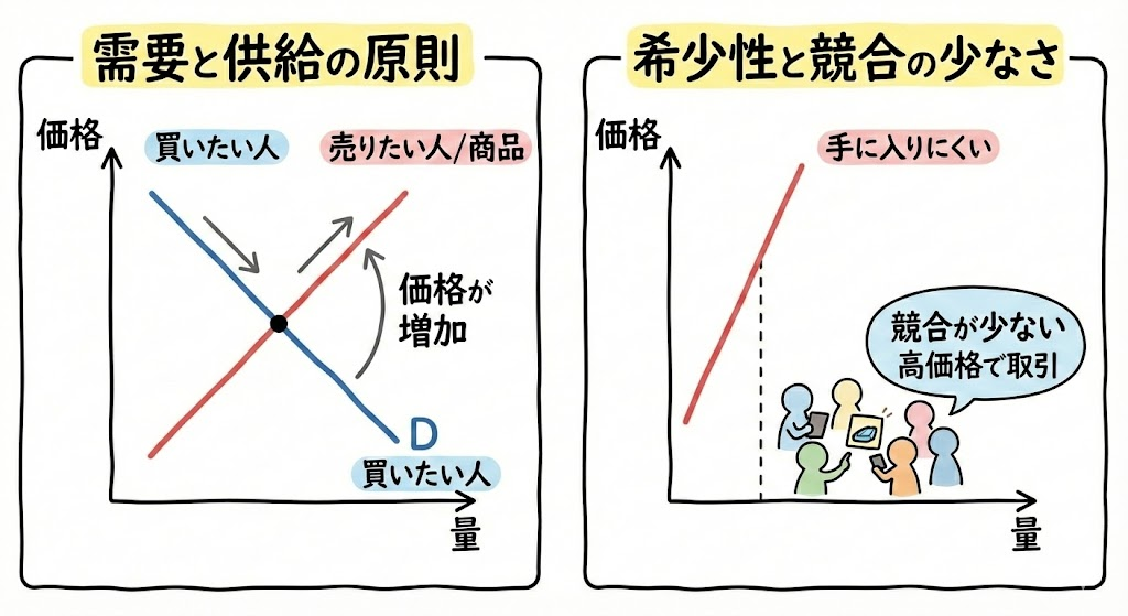需要と希少性の価格の関係説明画像